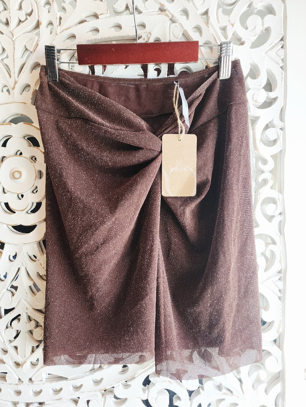BERLOOK DARK COFFEE SHIMMER COVER UP SKIRT NWT WOMENS SIZE MEDIUM - Picture 8 of 16